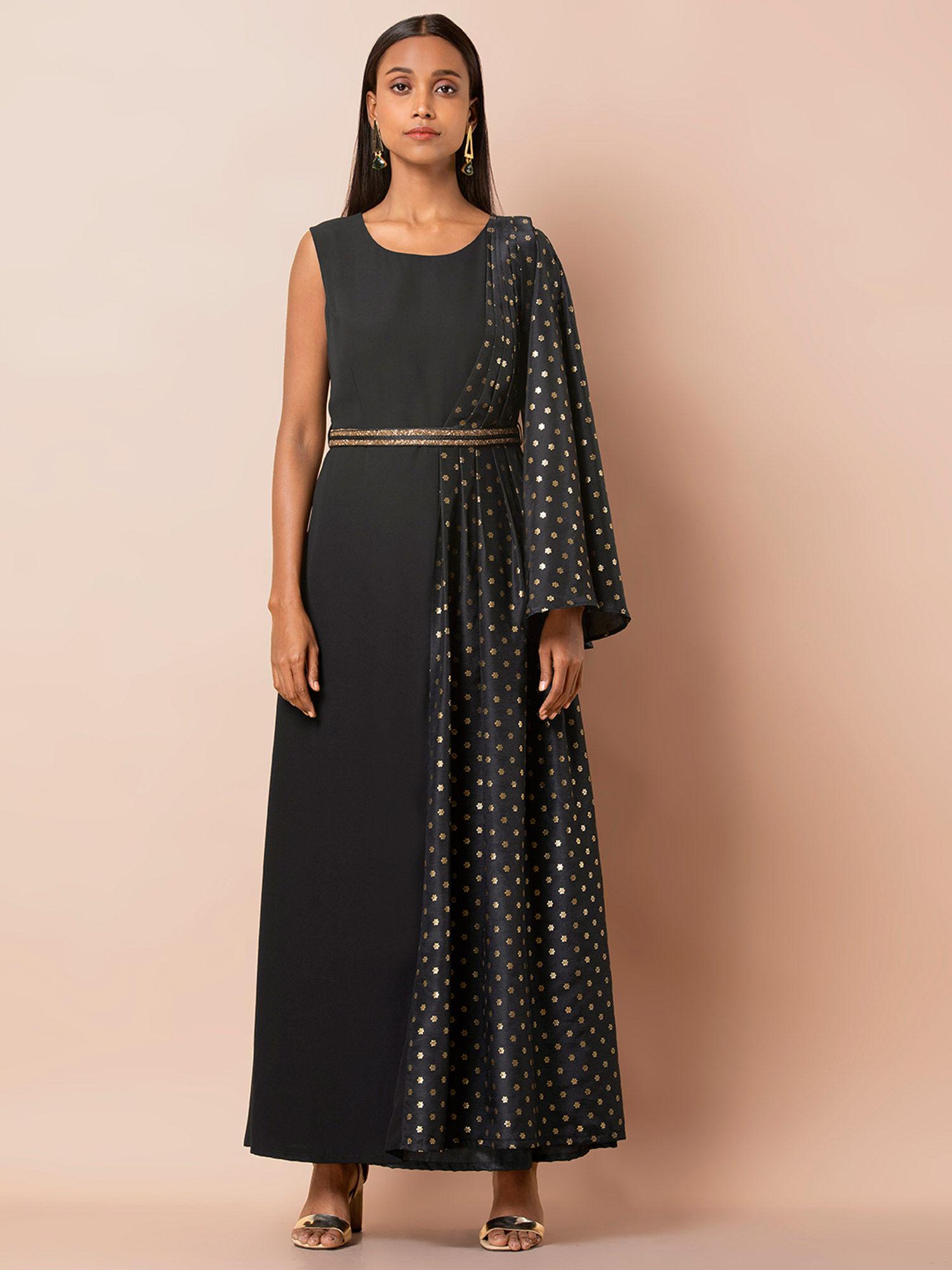 black foil one sleeve maxi tunic with side dupatta