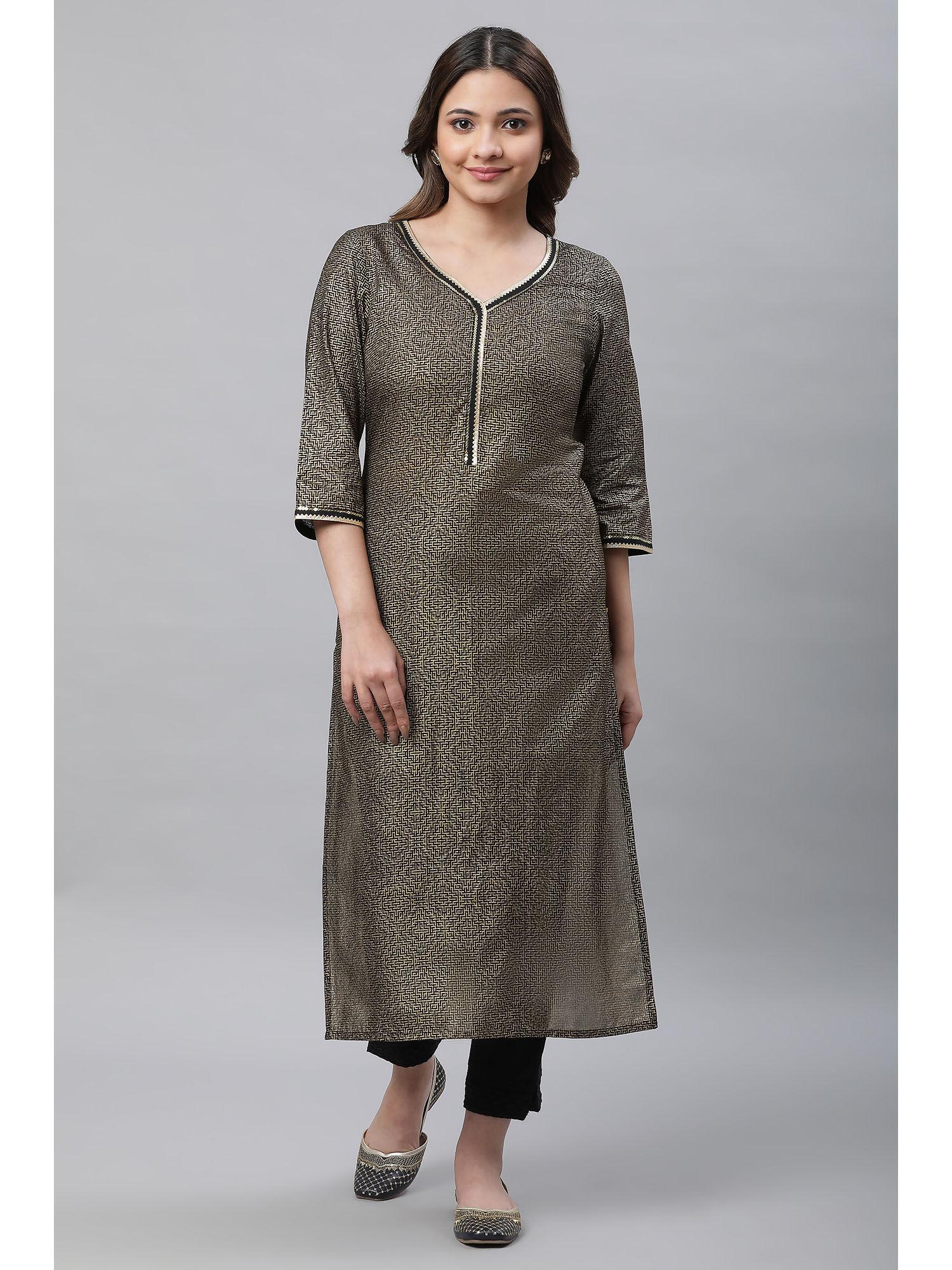 black foil printed straight festive kurta