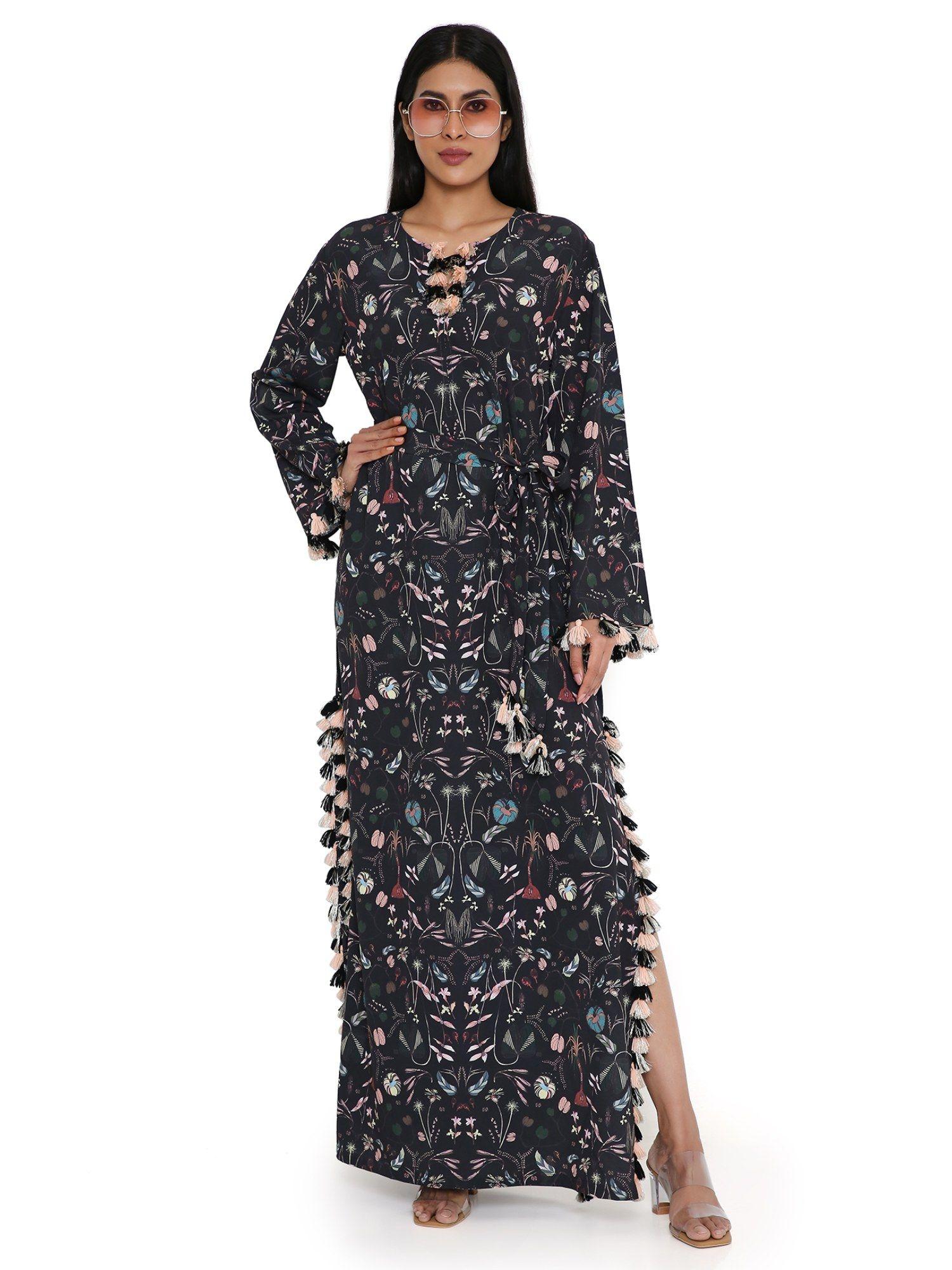 black forest print art crepe long beyza maxi dress