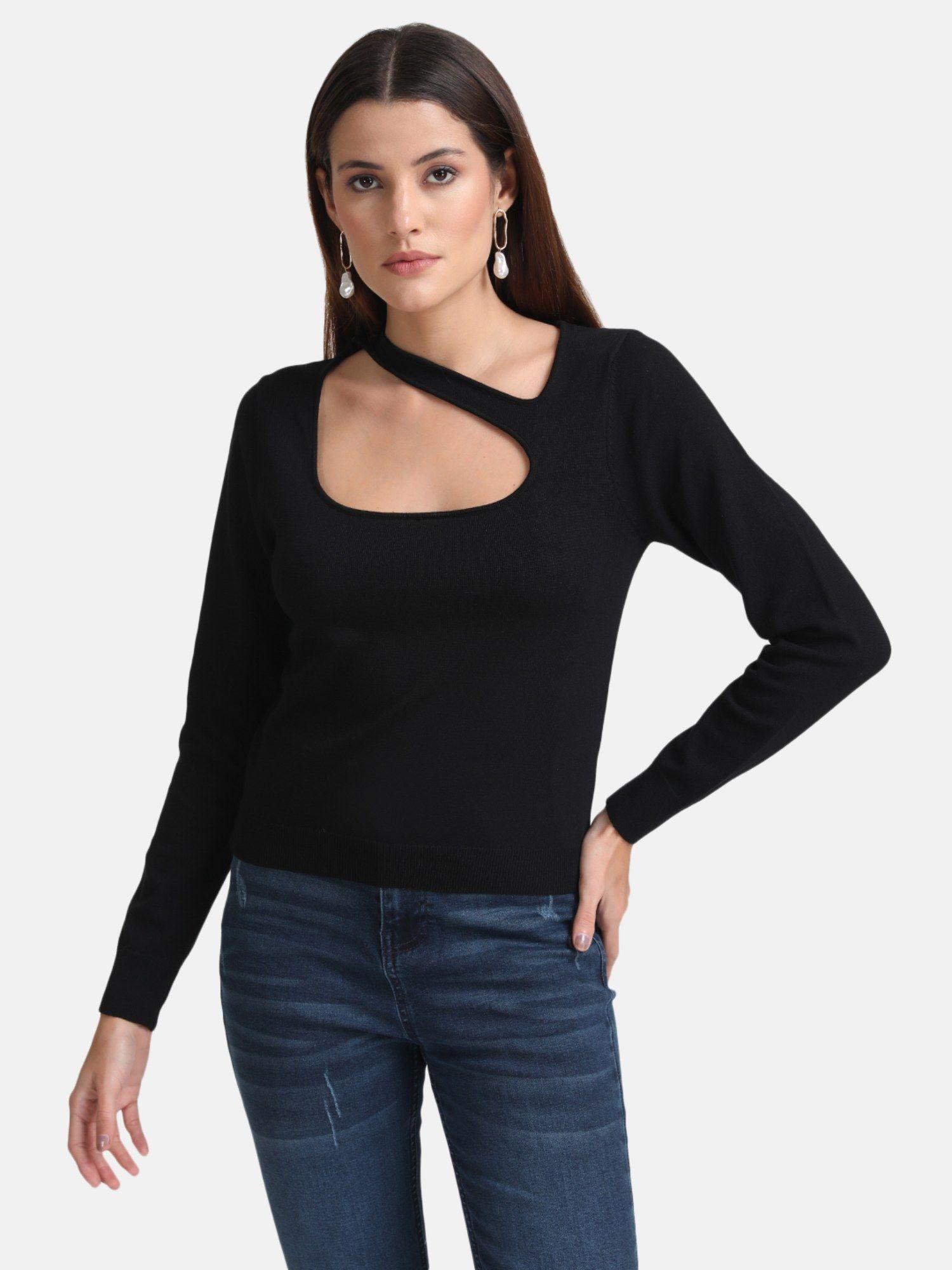 black front cut-out pullover