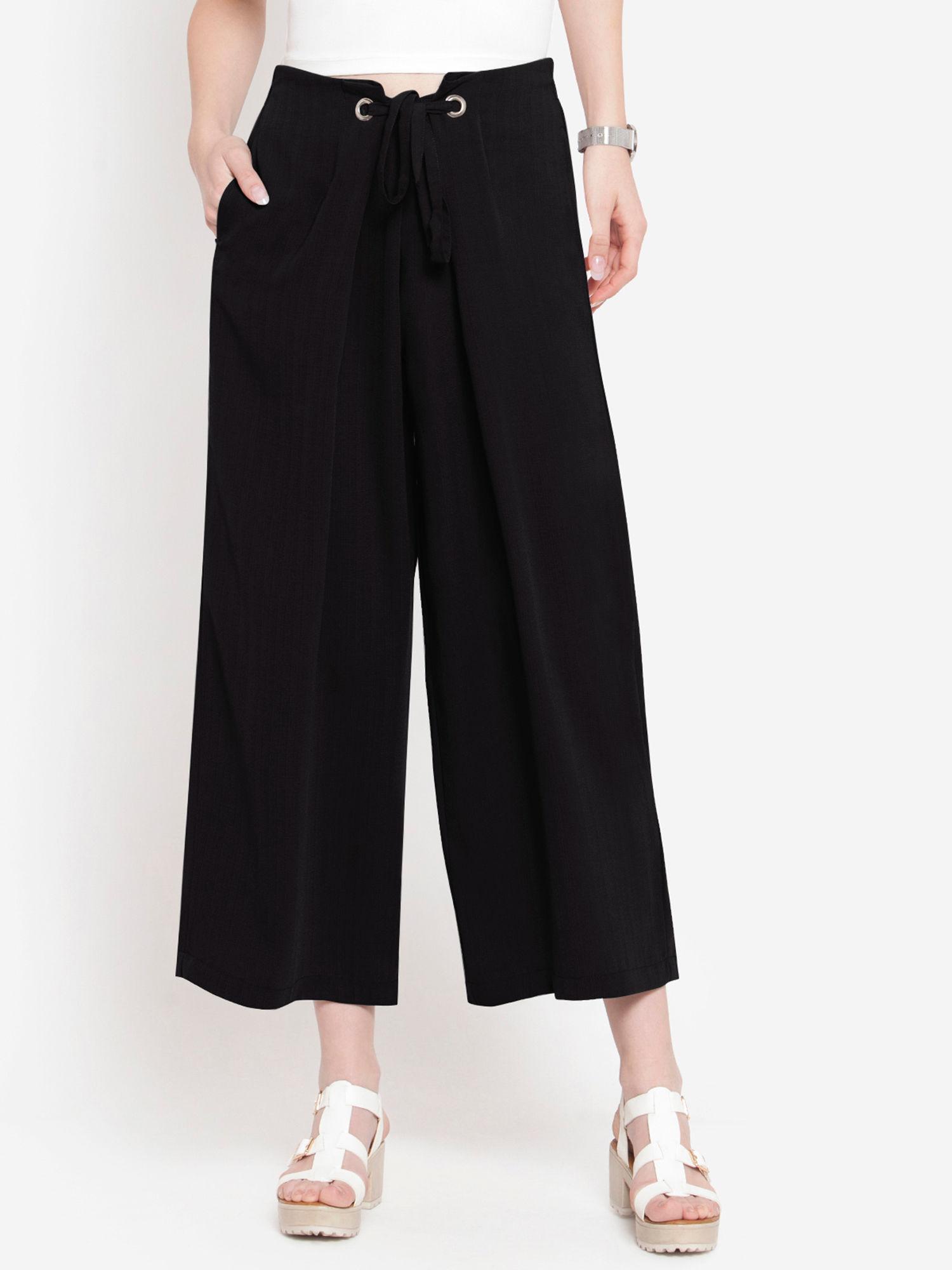 black front eyelet wide leg pant