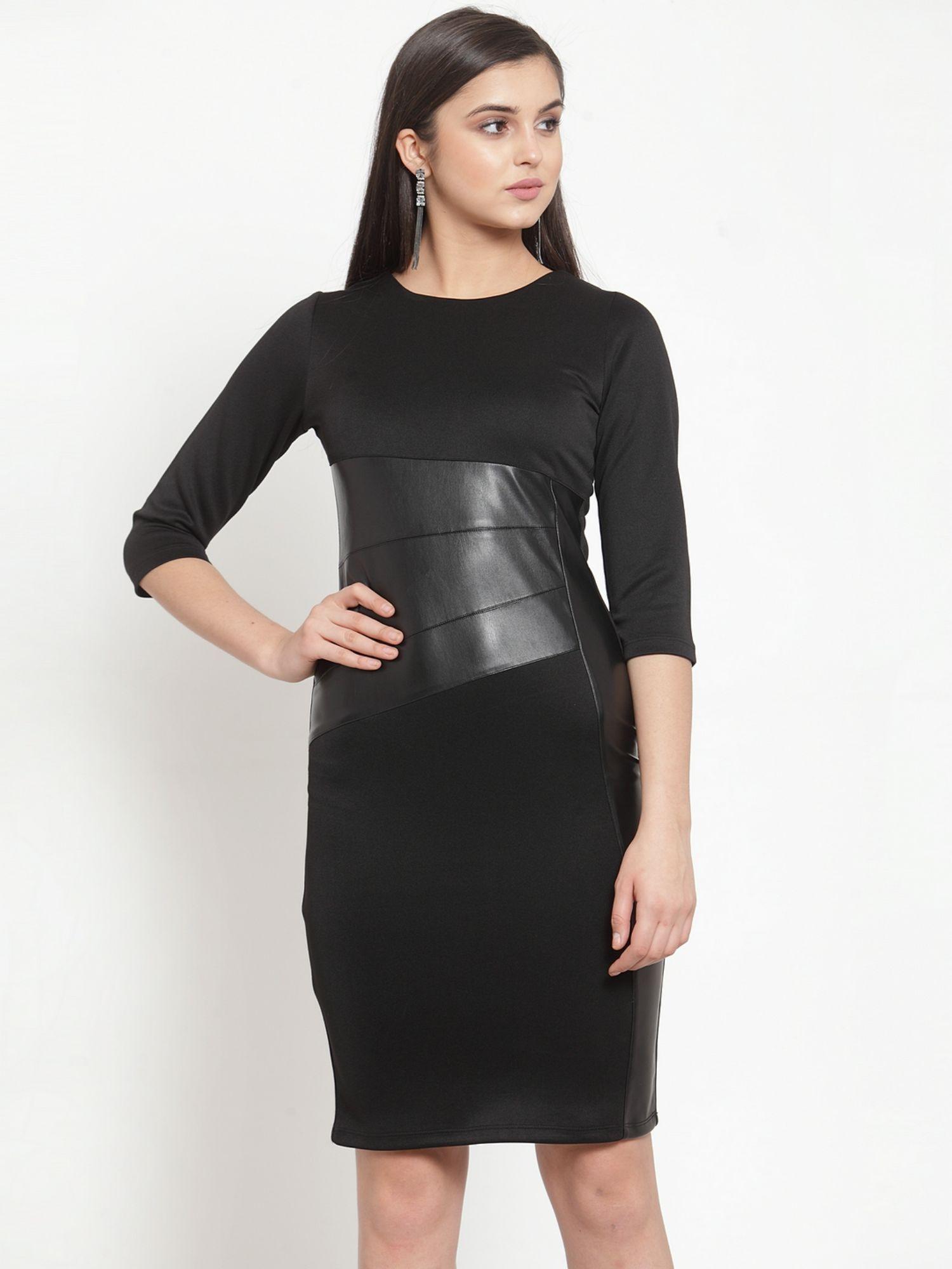 black front patch bodycon dress