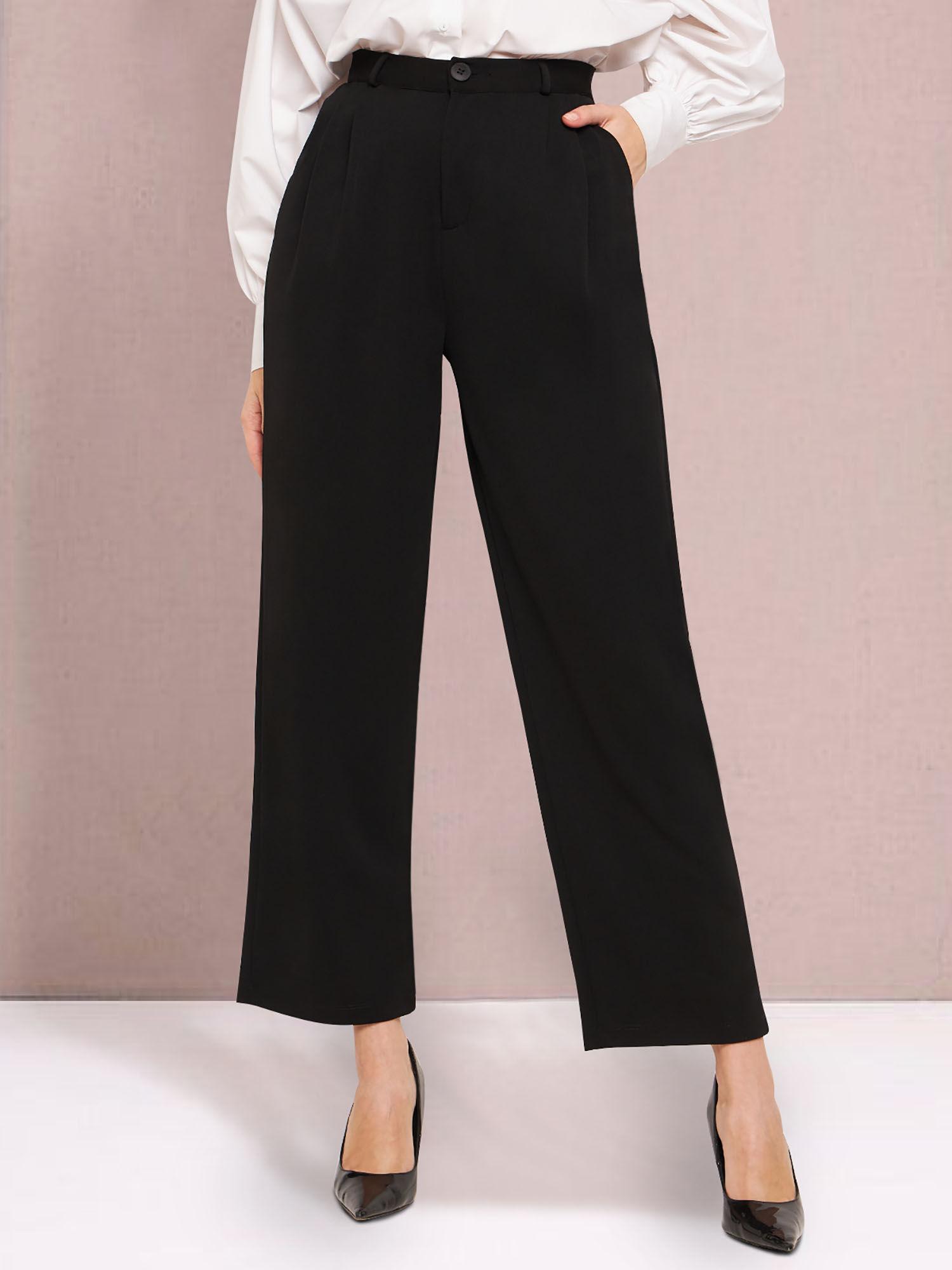 black front pleat stretch trouser