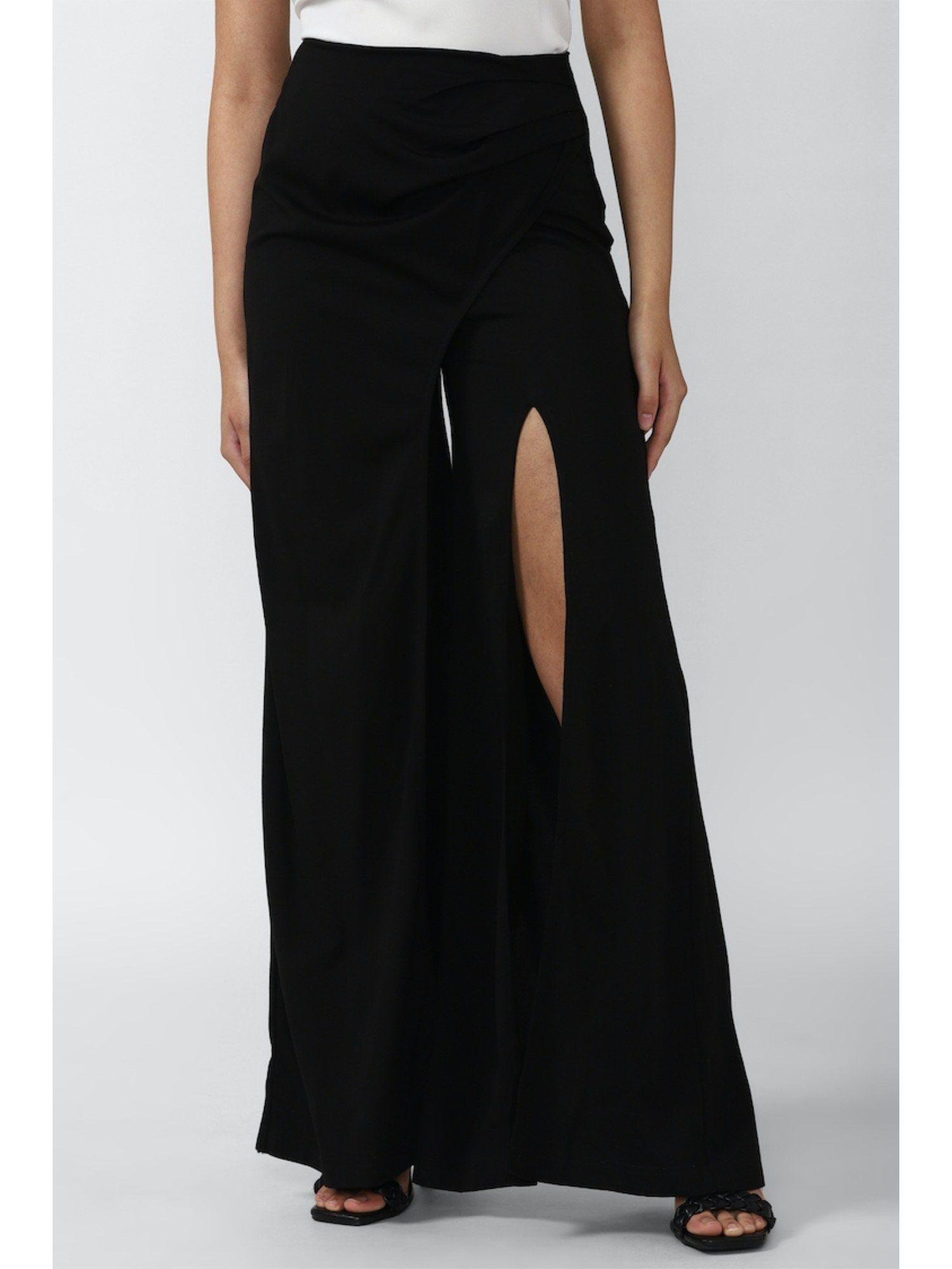 black front slit solid pants