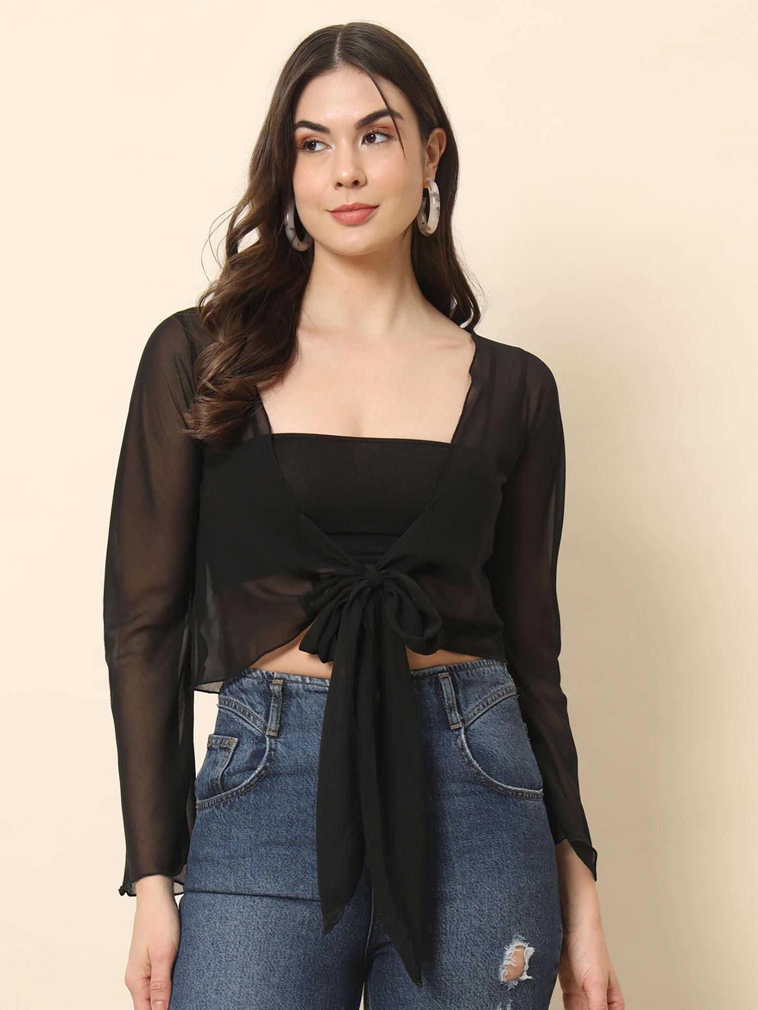 black front tie-up crop shrug black