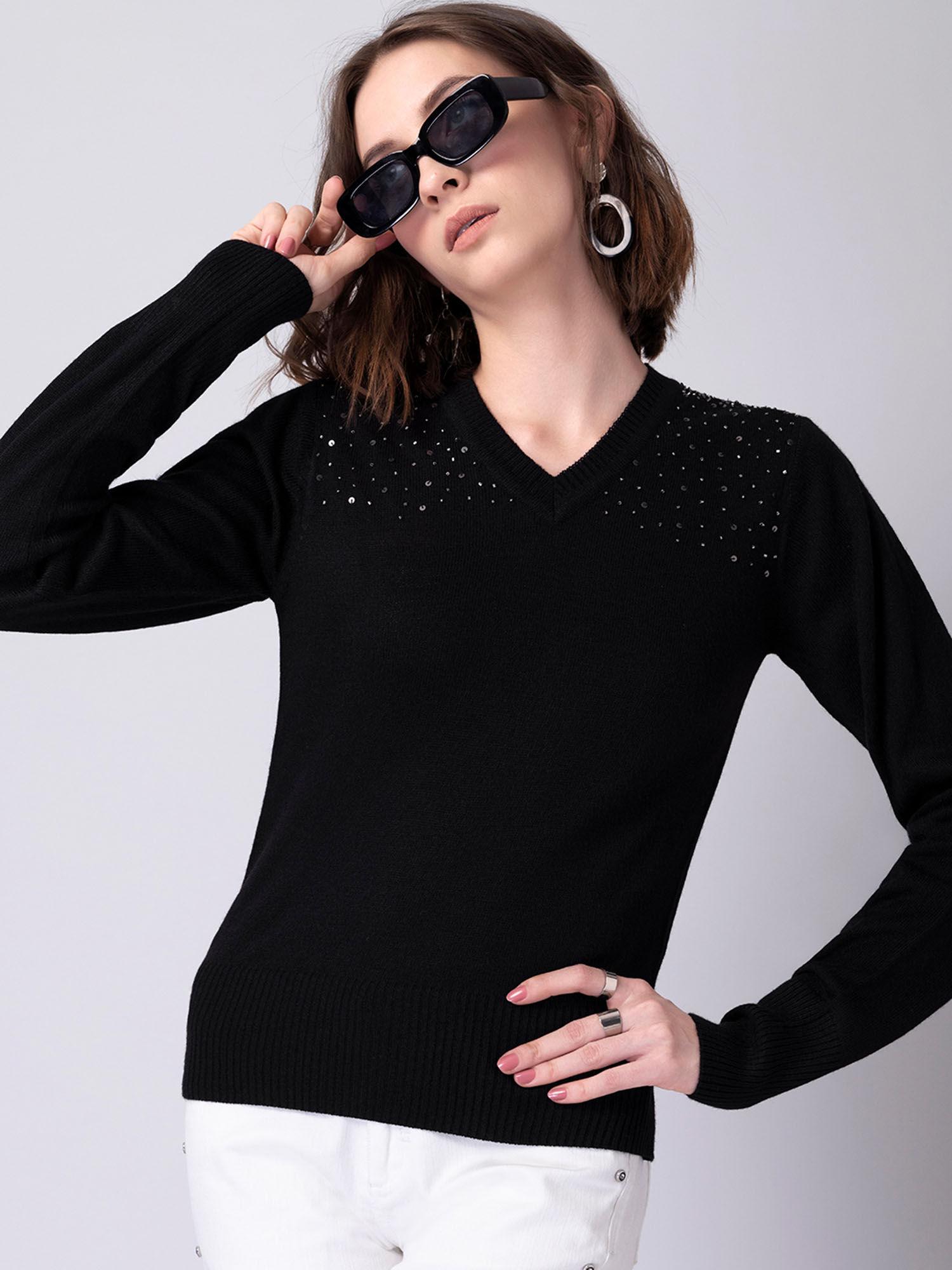 black full sleeve embellished sweater