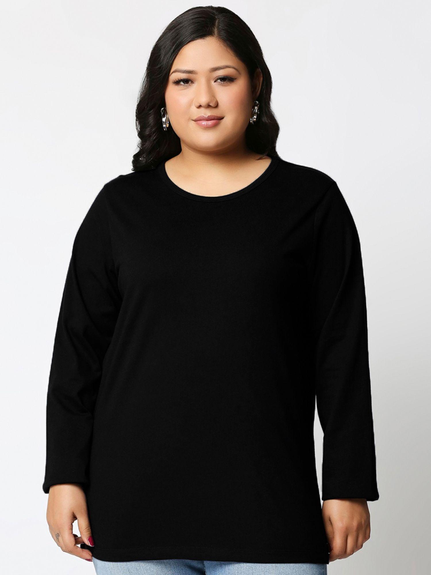 black full sleeve plus size slim fit t-shirt