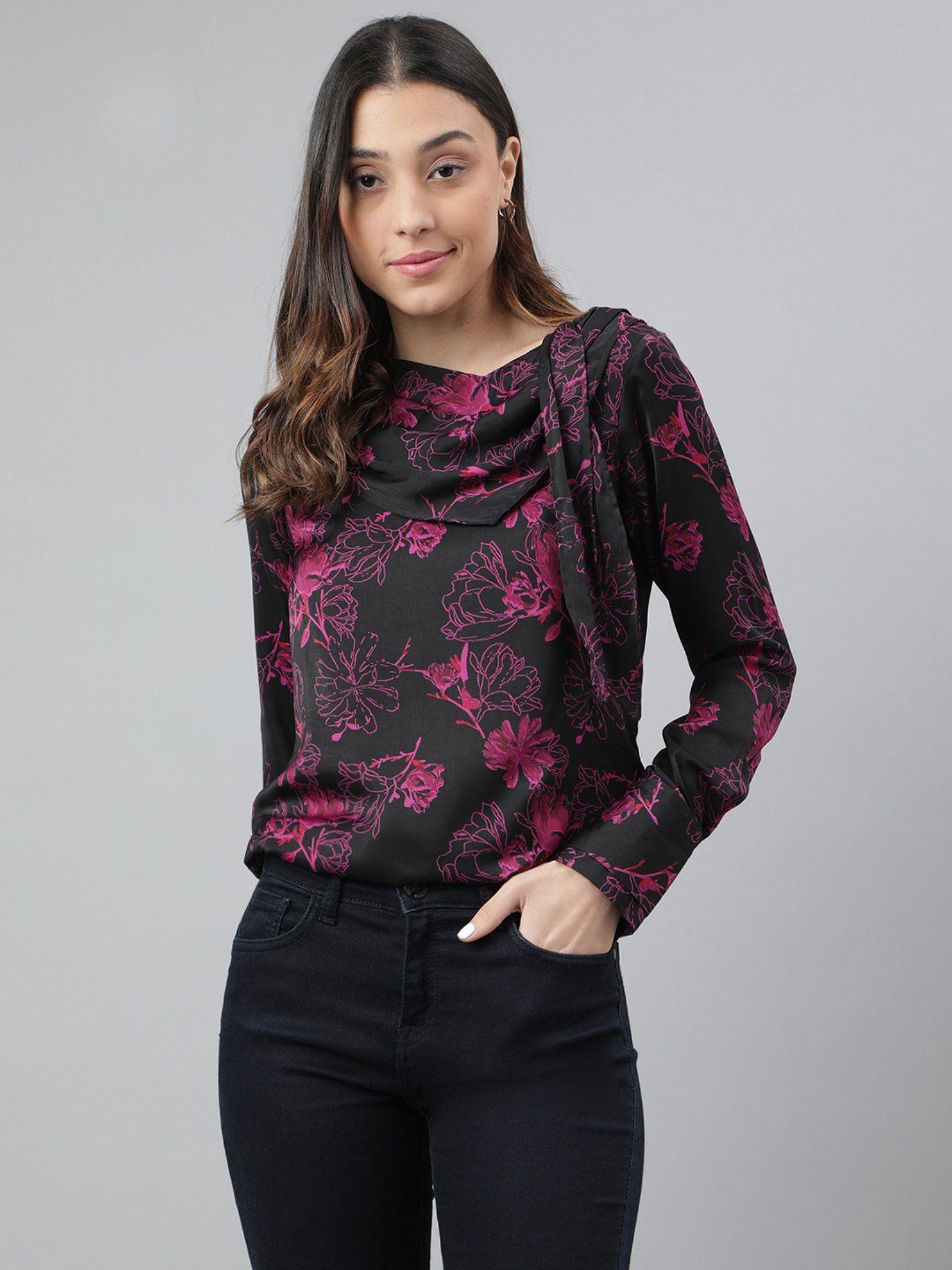 black full sleeve printed top