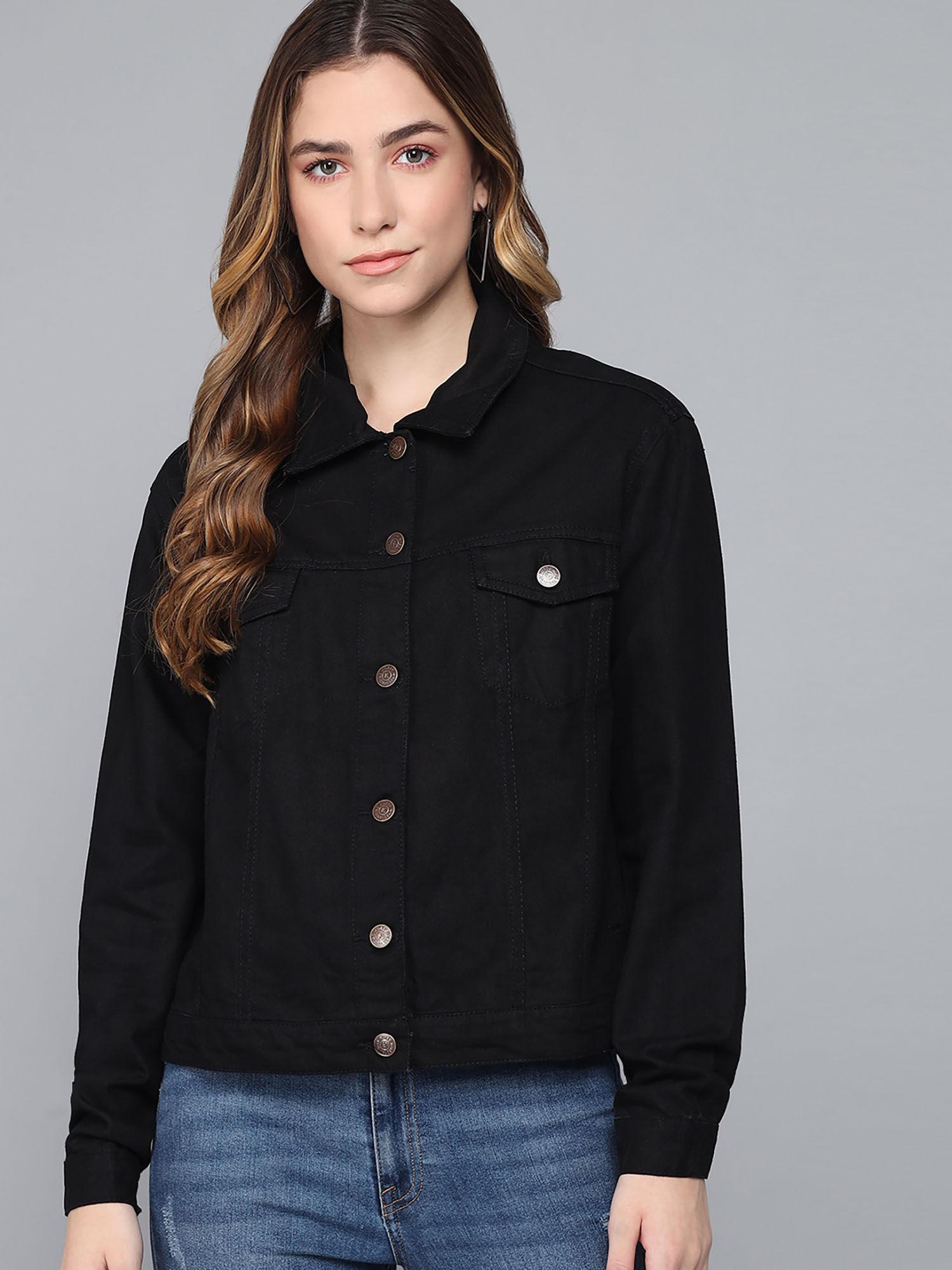 black full sleeve solid women's jacket