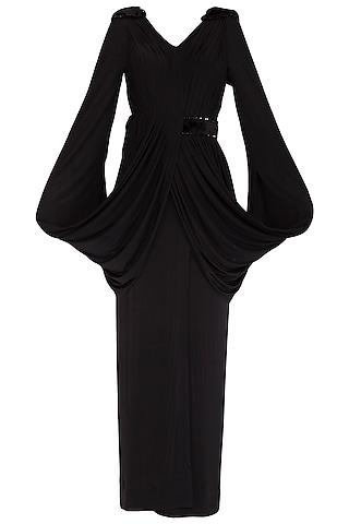 black fur embellished gown