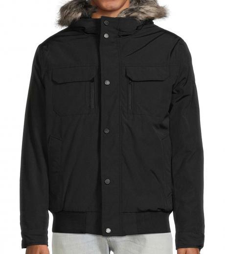 black fur hooded bomber jacket
