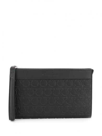 black gancini leather pouch