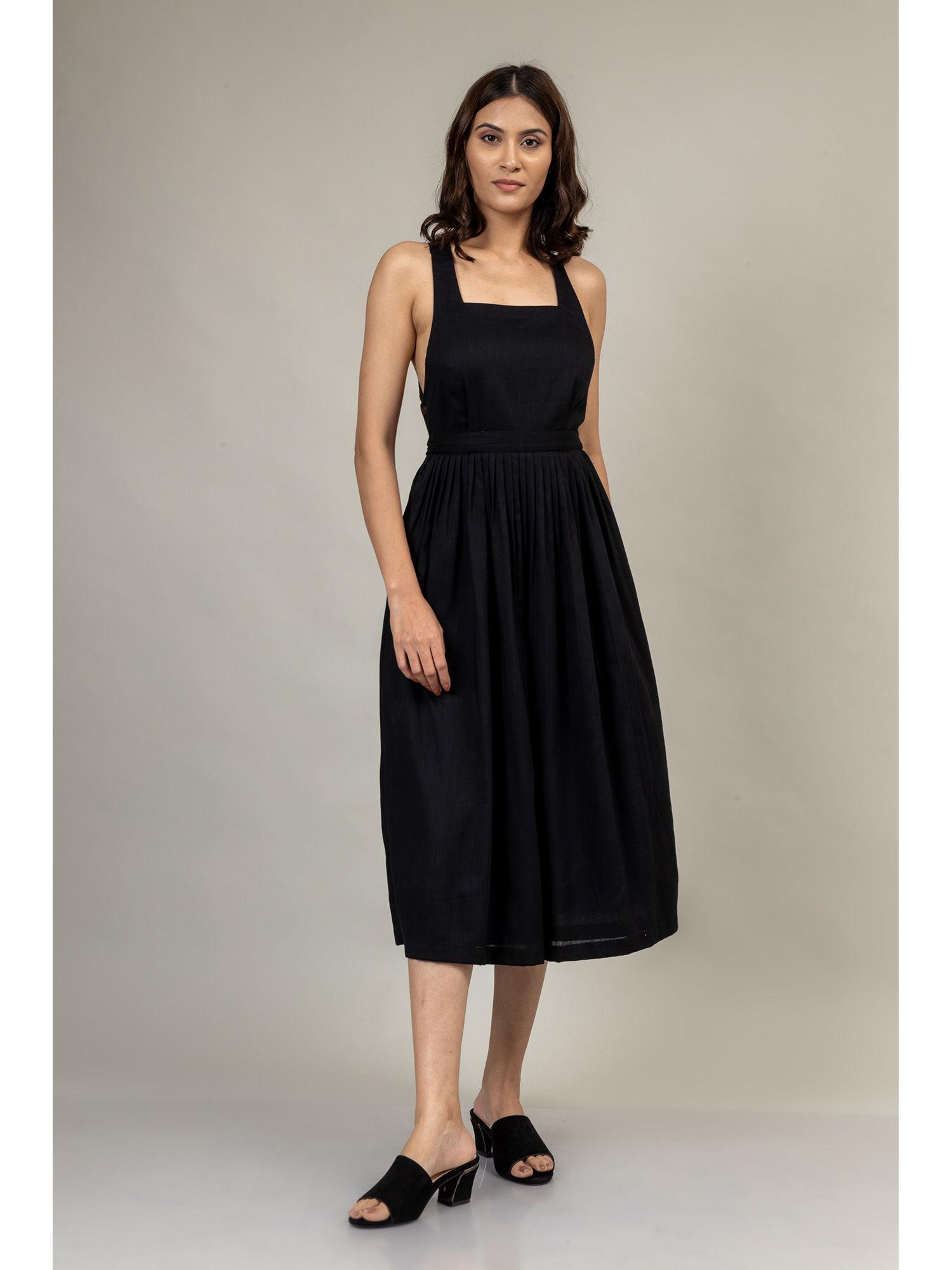 black gathered cross back dress