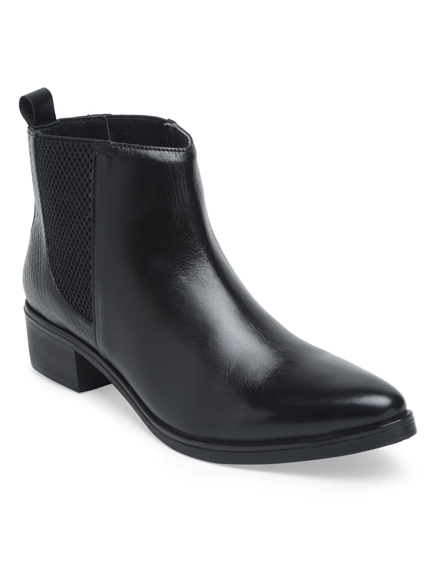 black genuine leather mid top boots