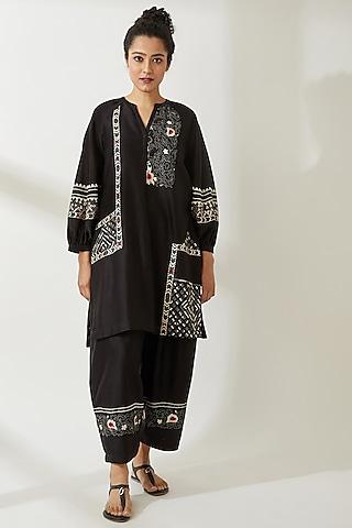 black geometric & floral embroidered tunic