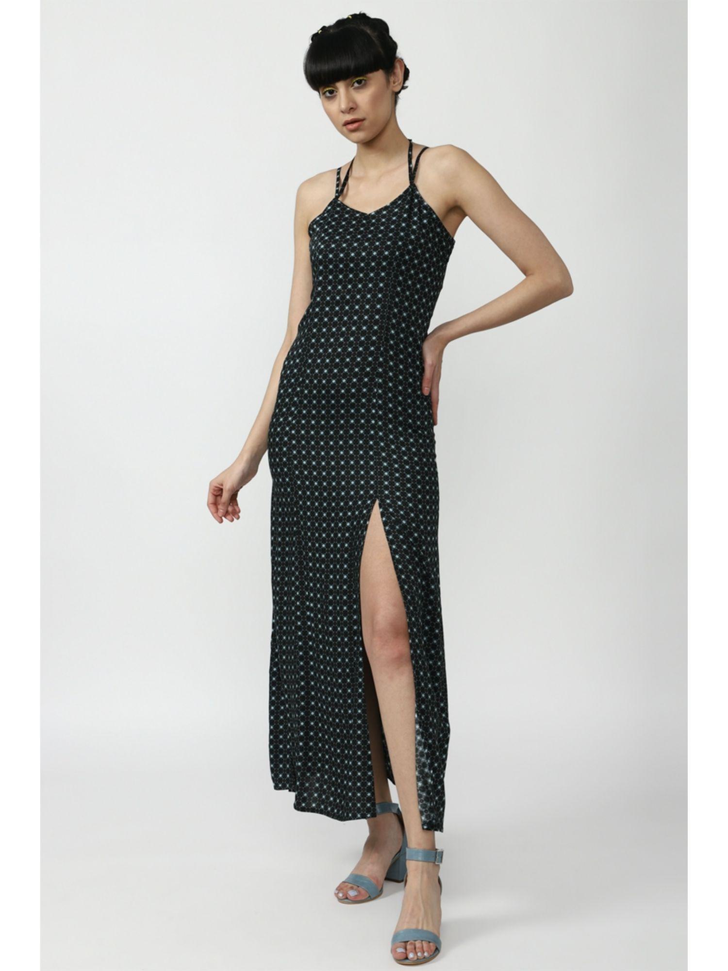 black geometric maxi dress