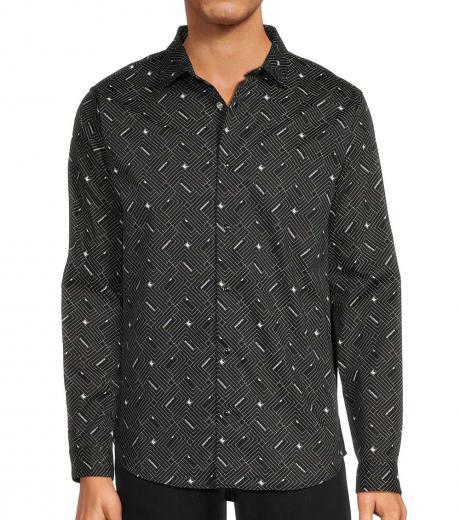 black geometric print shirt