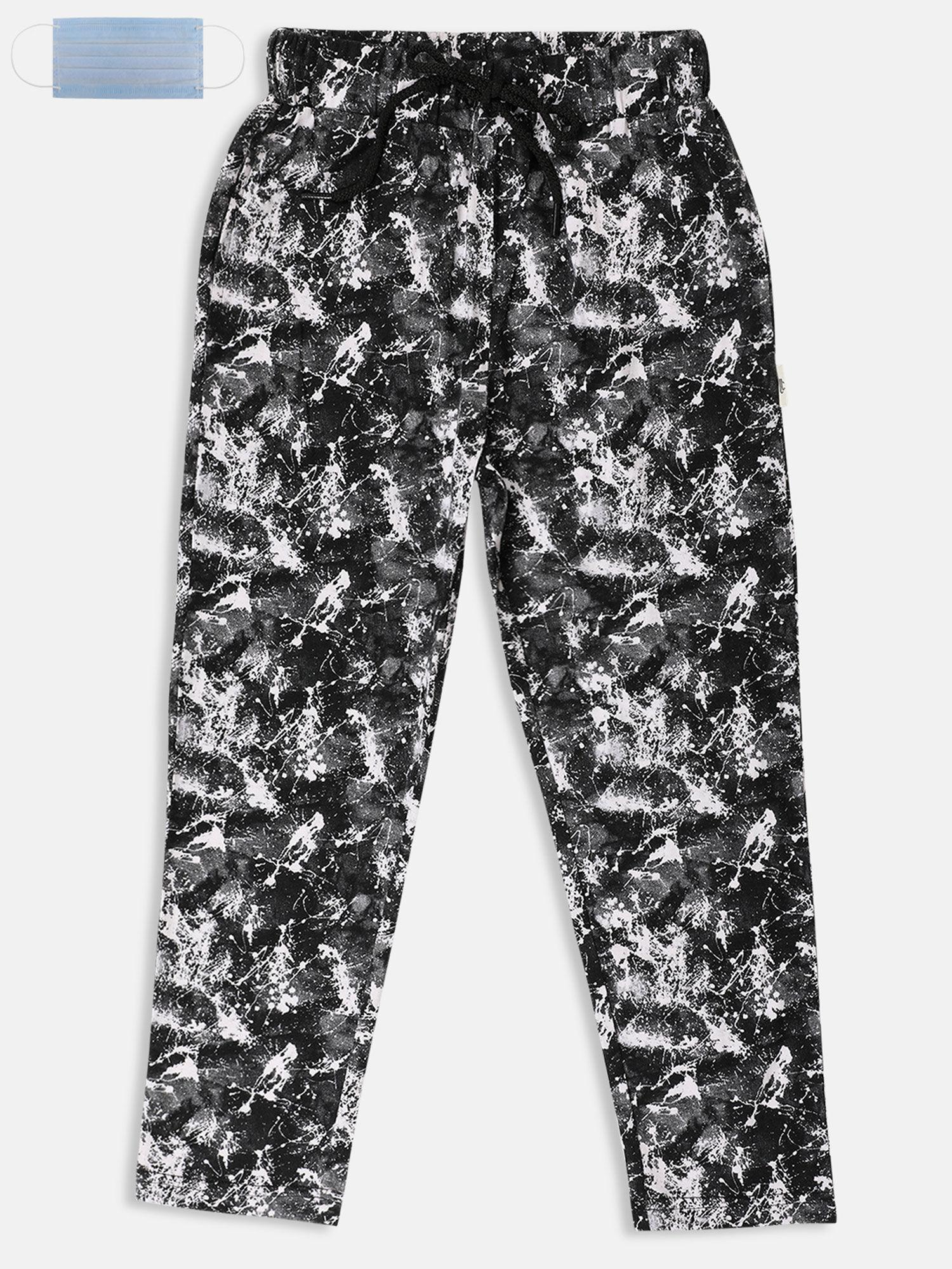 black geometric trackpants with free 3-ply face mask (set of 2)