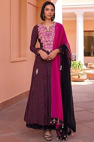 black georgette & silk embroidered bandhani anarkali set