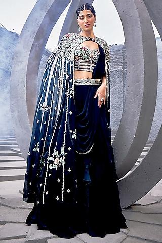 black georgette & viscose satin organza jacket lehenga set