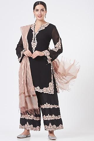 black georgette applique embroidered kurta set