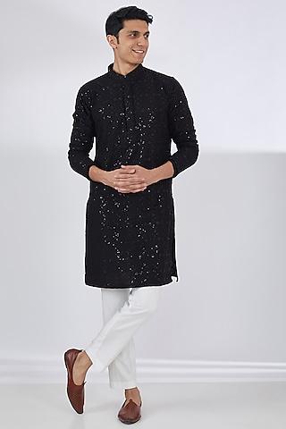 black georgette chikankari embroidered kurta set