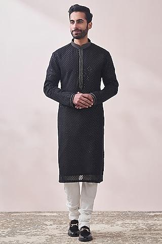 black georgette chikankari embroidered kurta set