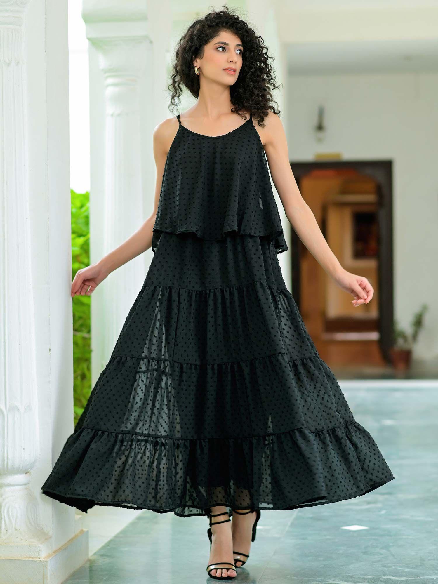 black georgette dobby dress