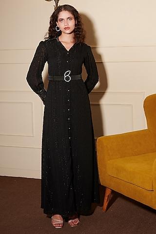 black georgette dobby long shirt dress