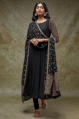 black georgette embellished anarkali set