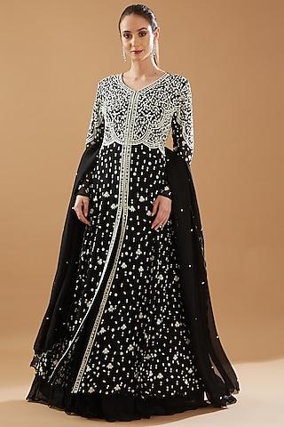 black georgette embellished gown with dupatta