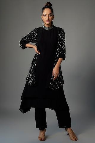 black georgette embellished kurta set