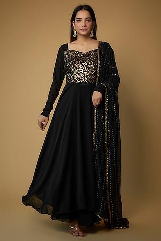 black georgette embroidered anarkali set