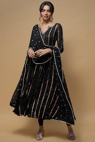 black georgette embroidered anarkali set