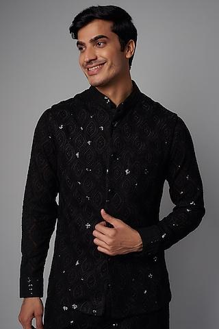 black georgette embroidered bundi jacket