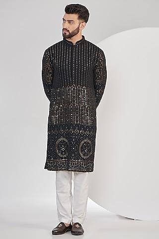black georgette embroidered chikankari kurta set