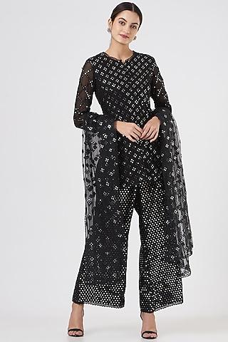 black georgette embroidered kurta set