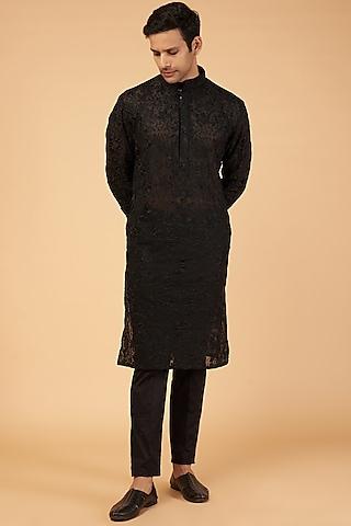 black georgette embroidered kurta set