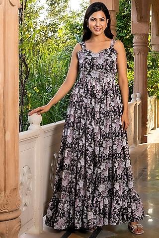 black georgette floral maxi dress