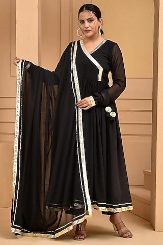 black georgette gota lace work anarkali set