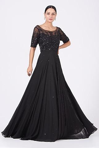 black georgette gown with skirt