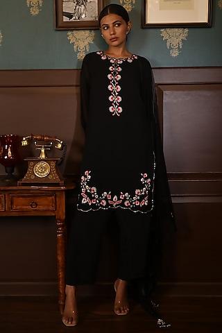 black georgette hand embroidered straight kurta set