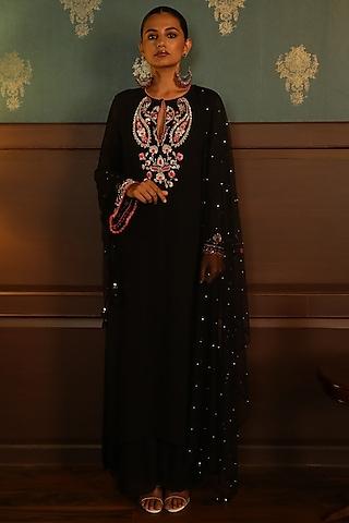 black georgette hand embroidered straight kurta set