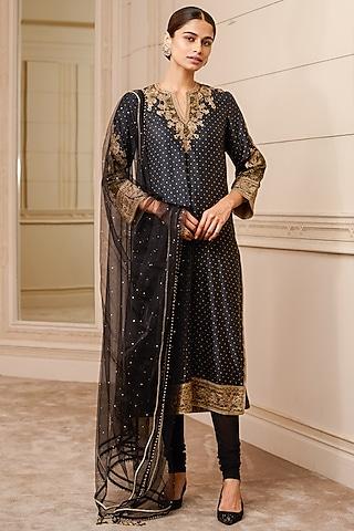 black georgette printed & embroidered kurta set