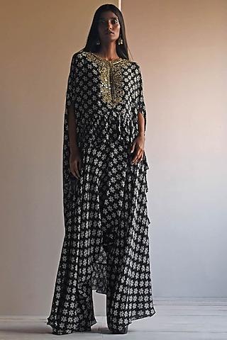 black georgette printed & hand embroidered cape set