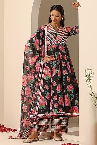 black georgette printed anarkali set