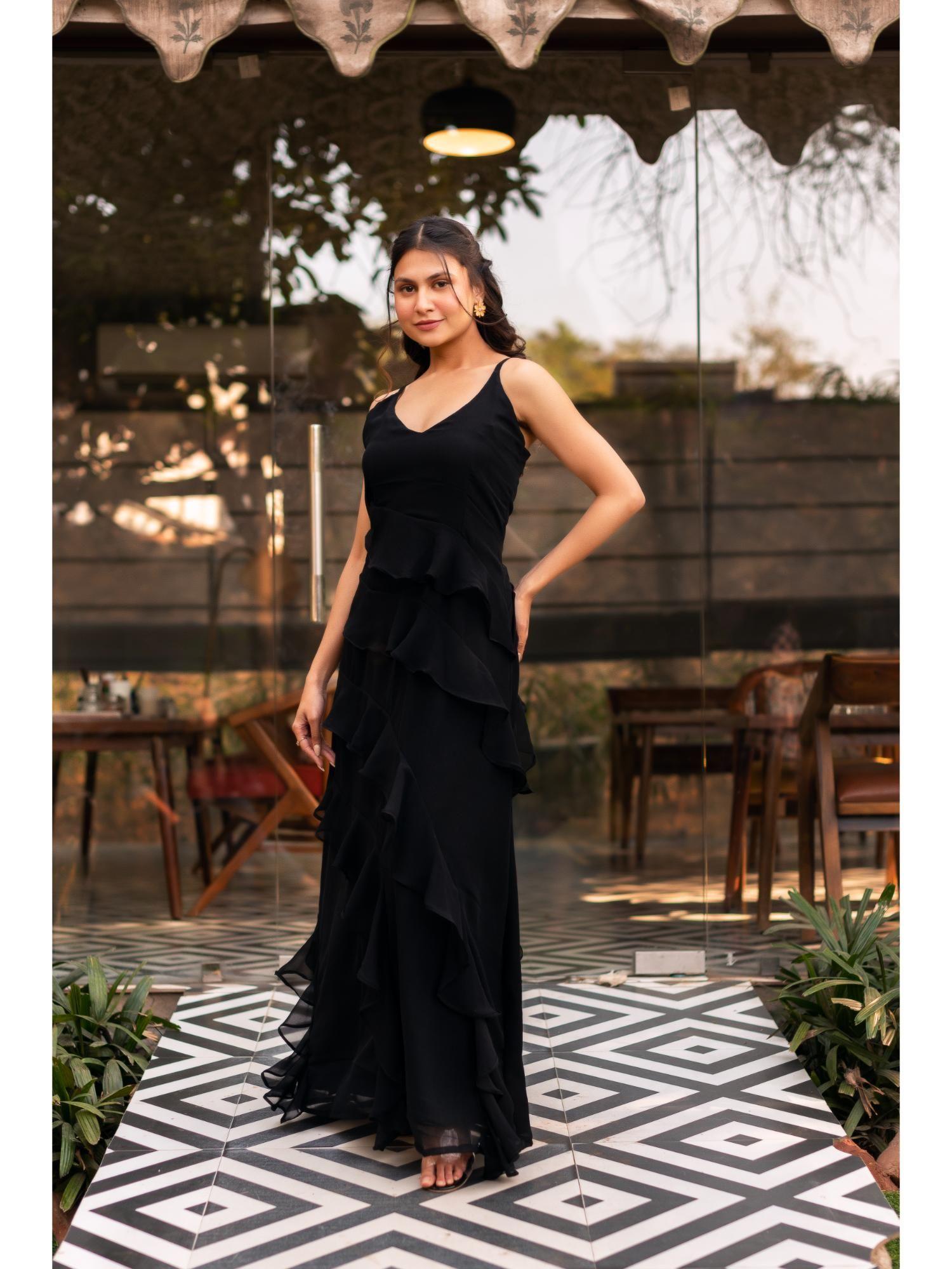 black georgette ruffle dress