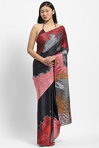 black georgette satin embellished saree