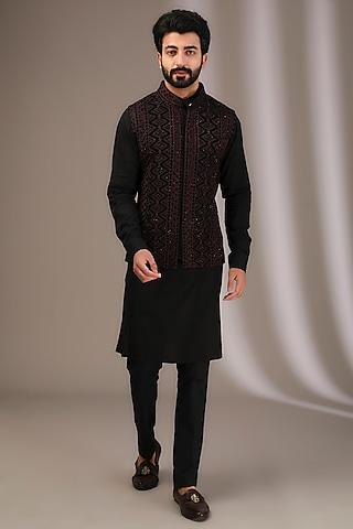 black georgette thread & sequins embroidered bundi jacket