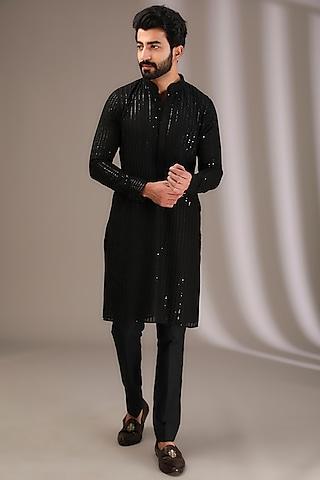 black georgette thread & sequins embroidered kurta set